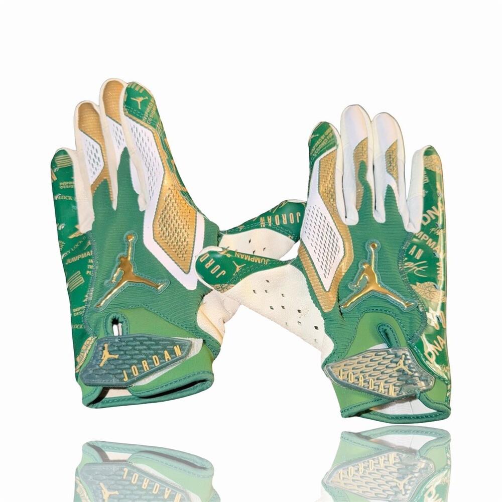 Jordan Fly Lock 2.0 Football Receiver Gloves Adult Green Gold DNA Print